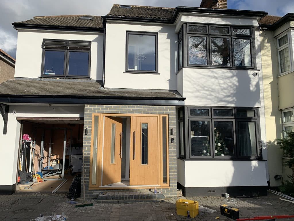 Smooth black upvc casement windows & composite door