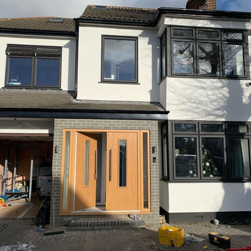 Upvc smooth black casement windows & composite door